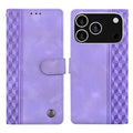 For iPhone 18 Pro Max / 17 Pro Max Leather Case Imprinted Checkered Pattern Wallet Stand Flip Phone Cover - Purple
