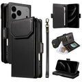 For iPhone 18 Pro Max / 17 Pro Max Case with Multi-Card Holder and Strap PU Leather Phone Cover Stand - Black