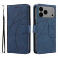 For iPhone 18 Pro Max / 17 Pro Max Wallet Case Leather Phone Cover Stand with Curved Line Design - Blue