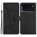 For iPhone 18 Pro Max / 17 Pro Max Wallet Case Line Imprinted Skin-Touch Leather Flip Phone Cover - Black