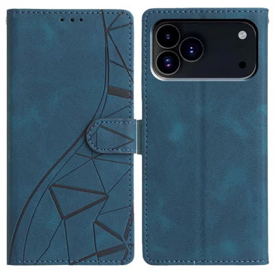 For iPhone 18 Pro Max / 17 Pro Max Case Wallet Stand Imprinted Triangle Pattern Leather Phone Flip Cover - Blue