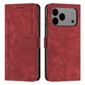For iPhone 18 Pro Max / 17 Pro Max Stand Case Imprinted Lines Leather Phone Cover - Red