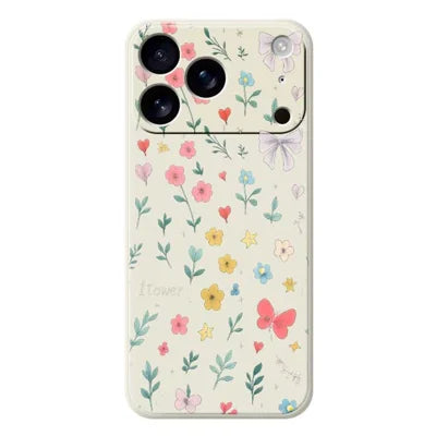 For iPhone 18 Pro Max / 17 Pro Max Case Floral Bow Pattern Printing Straight Edge TPU Phone Back Cover - Beige