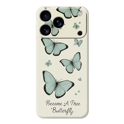 For iPhone 18 Pro Max / 17 Pro Max Case Green Butterfly Pattern Printing Straight Edge TPU Phone Back Cover - Beige