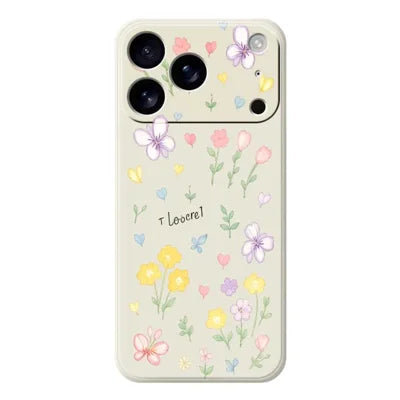 For iPhone 18 Pro Max / 17 Pro Max Case Small Flowers Pattern Printing Straight Edge TPU Phone Back Cover - Beige