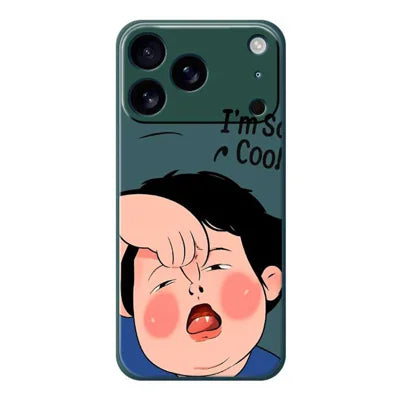For iPhone 18 Pro Max / 17 Pro Max Case Make Faces Kid Pattern Printing Straight Edge TPU Phone Back Cover - Green