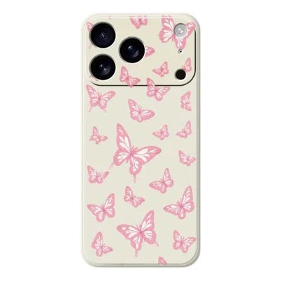 For iPhone 18 Pro Max / 17 Pro Max Case Pink Butterflies Pattern Printing Straight Edge TPU Phone Back Cover - Beige