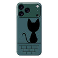 For iPhone 18 Pro Max / 17 Pro Max Case Black Cat on the Wall Pattern Printing Straight Edge TPU Phone Back Cover - Green