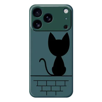For iPhone 18 Pro Max / 17 Pro Max Case Black Cat on the Wall Pattern Printing Straight Edge TPU Phone Back Cover - Green