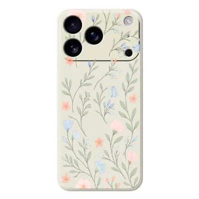 For iPhone 18 Pro Max / 17 Pro Max Case Pink Blue Flowers Pattern Printing Straight Edge TPU Phone Back Cover - Beige