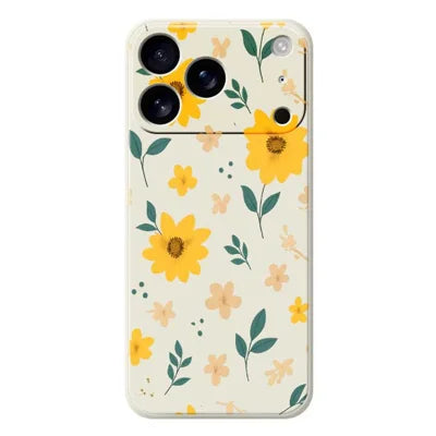 For iPhone 18 Pro Max / 17 Pro Max Case Yellow Floral and Leaves Pattern Printing Straight Edge TPU Phone Back Cover - Beige