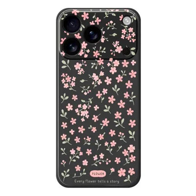 For iPhone 18 Pro Max / 17 Pro Max Case Pink Small Flowers Pattern Printing Straight Edge TPU Phone Back Cover - Black