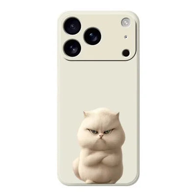 For iPhone 18 Pro Max / 17 Pro Max Case Angry Cat Pattern Printing Straight Edge TPU Phone Back Cover - Beige