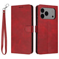 For iPhone 18 Pro Max / 17 Pro Max Case Flip Stand Calf Texture PU Leather Wallet Phone Cover with Strap - Red