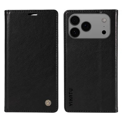 YIKATU For iPhone 18 Pro Max / 17 Pro Max Wallet Case  YK-006 Magnetic Closure Leather Phone Cover Litchi Texture - Black