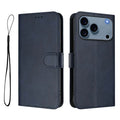 For iPhone 18 Pro Max / 17 Pro Max Wallet Case RFID Blocking Calf Texture Leather Stand Phone Cover with Strap - Blue