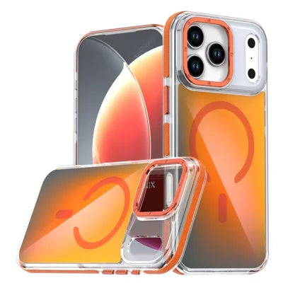 For iPhone 18 Pro Max / 17 Pro Max Case Compatible with MagSafe Cute Fluorescent Design TPU Acrylic Phone Back Cover - Orange