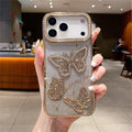 For iPhone 18 Pro Max / 17 Pro Max Case Rhinestone Butterfly Decor TPU Phone Back Cover - Gold