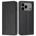 For iPhone 18 Pro Max / 17 Pro Max Wallet Case Line Imprinted Leather Stand Phone Cover with Wrist Strap - Black