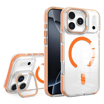 For iPhone 18 Pro Max / 17 Pro Max Case Compatible with MagSafe TPU + PC Phone Cover with Lens Kickstand - Orange
