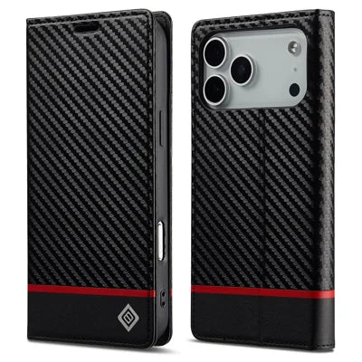 LC.IMEEKE For iPhone 18 Pro Max / 17 Pro Max Wallet Case Carbon Fiber Texture Leather Phone Cover - Horizontal Stripe