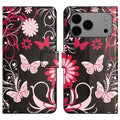 For iPhone 18 Pro Max / 17 Pro Max Case Pattern Print PU Leather Wallet Phone Cover - Black Butterfly