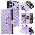 For iPhone 18 Pro Max / 17 Pro Max Case Zipper Pocket Glitter Leather Phone Cover with Wrist Strap - Purple