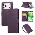 For iPhone 18 Pro Max / 17 Pro Max Case Rose Flower PU Leather Wallet Phone Cover with 3 Card Slots / Wrist Strap - Dark Purple