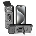 For iPhone 18 Pro Max / 17 Pro Max Case PC + TPU Kickstand Phone Protector with Lens Cover - Black
