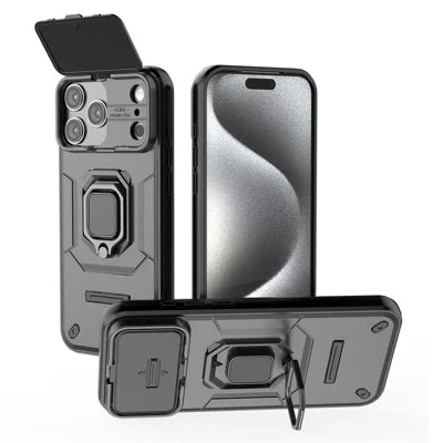 For iPhone 18 Pro Max / 17 Pro Max Case PC + TPU Kickstand Phone Protector with Lens Cover - Black