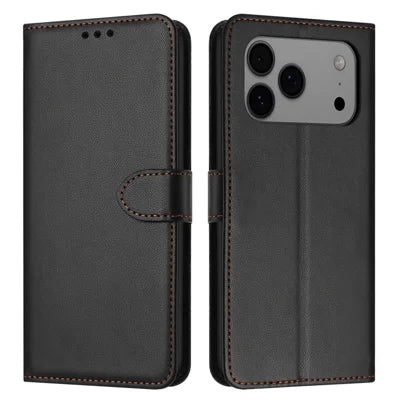 For iPhone 18 Pro Max / 17 Pro Max Case Stand Wallet Leather Phone Cover with Strap - Black