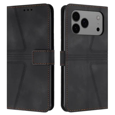 For iPhone 18 Pro Max / 17 Pro Max Case Triangle Imprinted Anti-Scratch Phone Wallet Cover - Black
