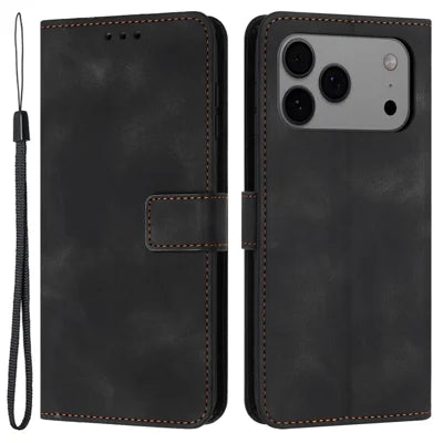 For iPhone 18 Pro Max / 17 Pro Max Case Solid Color Leather Wallet Protective Phone Cover - Black