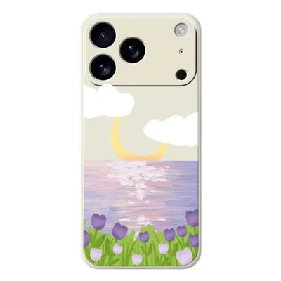 For iPhone 18 Pro Max / 17 Pro Max Case Flowers and Sea Pattern Printing Straight Edge TPU Phone Back Cover - Beige