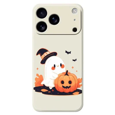 For iPhone 18 Pro Max / 17 Pro Max Case Halloween Ghost Pumpkin Pattern Printing Straight Edge TPU Phone Back Cover - Beige