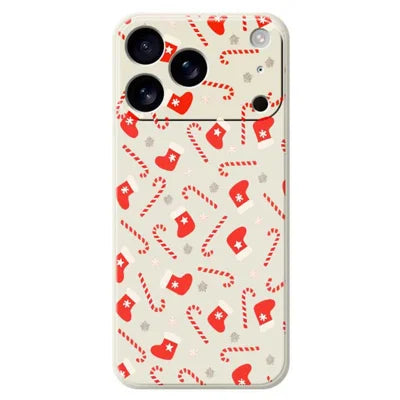 For iPhone 18 Pro Max / 17 Pro Max Case Red Canes and Stockings Pattern Printing Straight Edge TPU Phone Back Cover - Beige