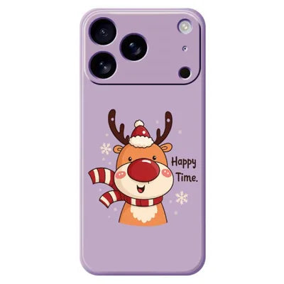For iPhone 18 Pro Max / 17 Pro Max Case Happy Time Deer Pattern Printing Straight Edge TPU Phone Back Cover - Purple