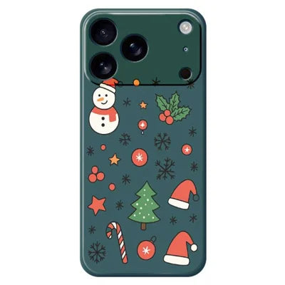 For iPhone 18 Pro Max / 17 Pro Max Case Snowman and Santa Hat Pattern Printing Straight Edge TPU Phone Back Cover - Green