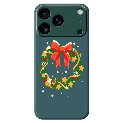 For iPhone 18 Pro Max / 17 Pro Max Case Bow Wreath Pattern Printing Straight Edge TPU Phone Back Cover - Green