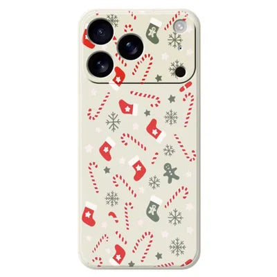 For iPhone 18 Pro Max / 17 Pro Max Case Red Grey Socks and Canes Pattern Printing Straight Edge TPU Phone Back Cover - Beige