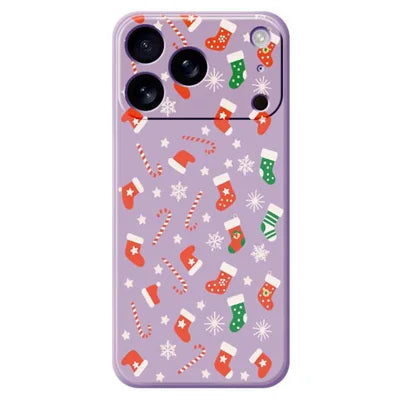 For iPhone 18 Pro Max / 17 Pro Max Case Red Green Socks and Canes Pattern Printing Straight Edge TPU Phone Back Cover - Purple