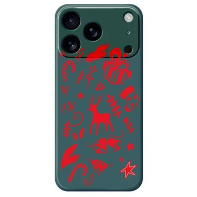 For iPhone 18 Pro Max / 17 Pro Max Case Hand Drawn Christmas Pattern Printing Straight Edge TPU Phone Back Cover - Green