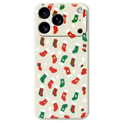 For iPhone 18 Pro Max / 17 Pro Max Case Red and Green Socks Pattern Printing Straight Edge TPU Phone Back Cover - Beige