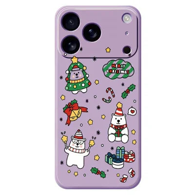 For iPhone 18 Pro Max / 17 Pro Max Case Christmas Bears Pattern Printing Straight Edge TPU Phone Back Cover - Purple