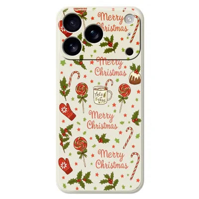 For iPhone 18 Pro Max / 17 Pro Max Case Christmas Candy Gloves Pattern Printing Straight Edge TPU Phone Back Cover - Beige