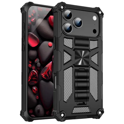 For iPhone 18 Pro Max / 17 Pro Max Phone Case Kickstand Drop Protection PC + TPU Back Cover - Black