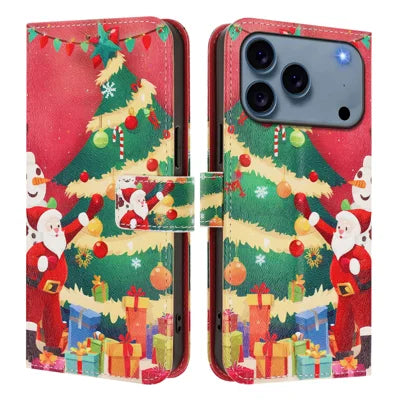 For iPhone 18 Pro Max / 17 Pro Max Wallet Case Christmas Pattern Printing Leather Phone Cover with Lanyard - Christmas Tree
