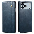 For iPhone 18 Pro Max / 17 Pro Max Case Crazy Horse Texture Waxy Leather Wallet Stand Phone Cover - Blue