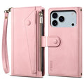 ESEBLE Star Series For iPhone 18 Pro Max / 17 Pro Max Case Zipper Wallet Leather Stand Phone Cover with Wrist Strap - Rose Gold