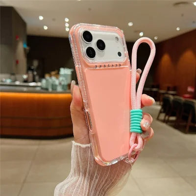 For iPhone 18 Pro Max / 17 Pro Max Case 3 in 1 Drop-Proof PC + TPU Phone Back Cover with Wrist Strap - Pink
